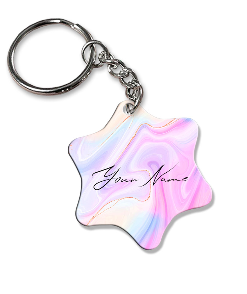 Your Name Multicolor Liquid Marble Illustration Customised Star Key Chains