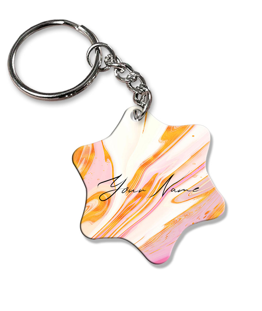 Your Name Golden Pink Liquid Marble Illustration Customised Star Key Chains
