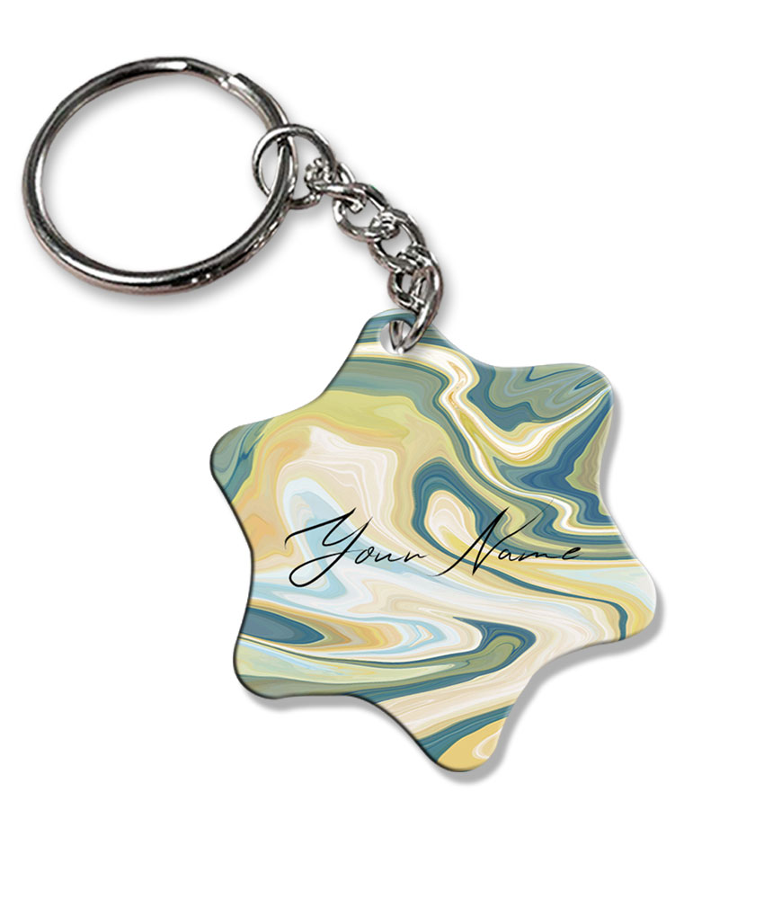 Your Name Gold Olive Green Paintmix Design Customised Star Key Chains