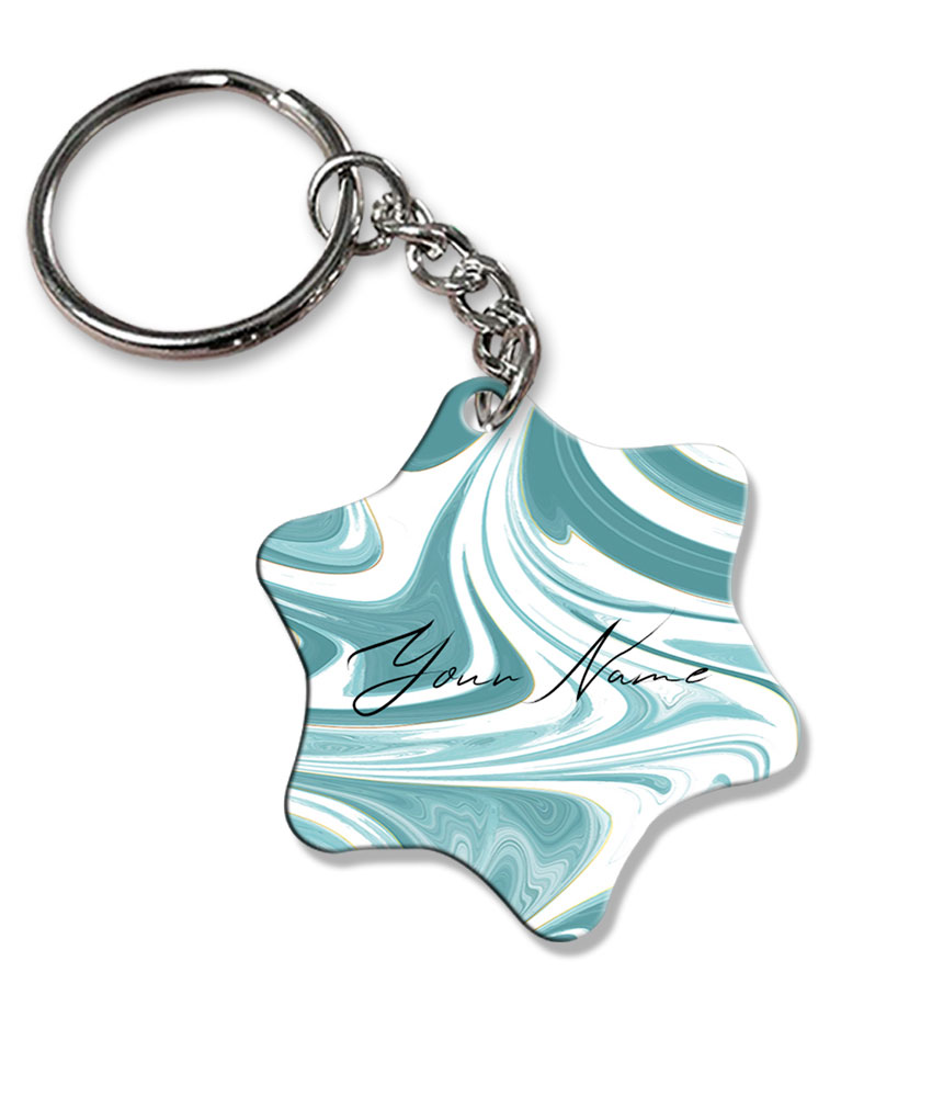 Your Name White Blue Liquid Marble Artwork Customised Star Key Chains
