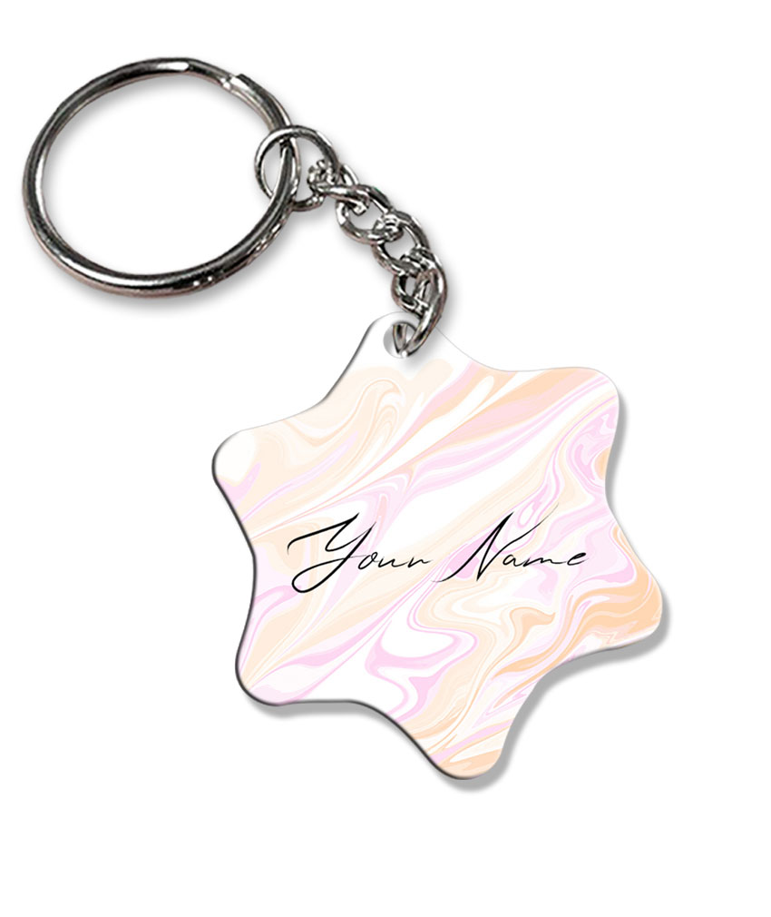 Your Name Peach Pink Liquid Marble Artwork Customised Star Key Chains