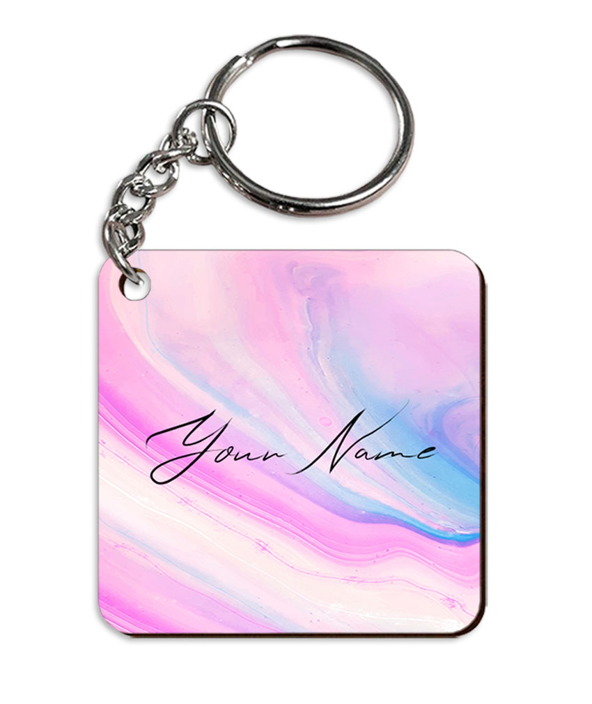 Your Name Pink Blue Liquid Marble Illustration Customised Square Key Chains