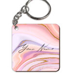 Your Name Pink Purple Liquid Marble Illustration Customised Square Key Chains