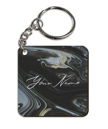 Your Name Grey Black Paintmix Design Customised Square Key Chains