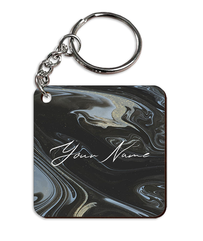 Your Name Grey Black Paintmix Design Customised Square Key Chains