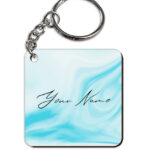 Your Name Blue Stroke Liquid Marble Artpiece Customised Square Key Chains