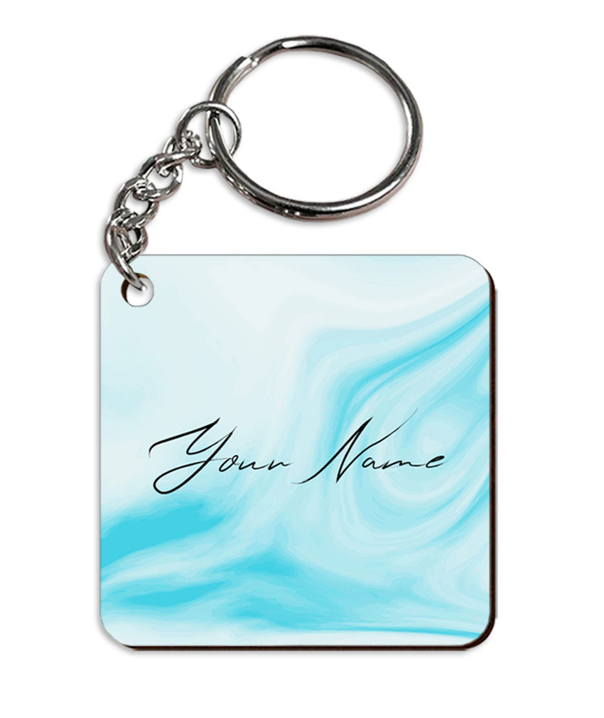 Your Name Blue Stroke Liquid Marble Artpiece Customised Square Key Chains