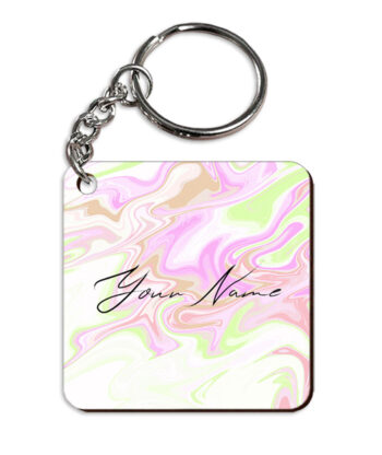 Your Name Green Pink Liquid Marble Artwork Customised Square Key Chains