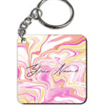 Your Name Gold Magenta Liquid Marble Illustration Customised Square Key Chains