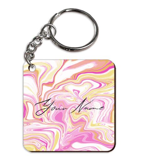 Your Name Gold Magenta Liquid Marble Illustration Customised Square Key Chains
