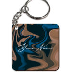 Your Name Blue Brown Paintmix Design Customised Square Key Chains
