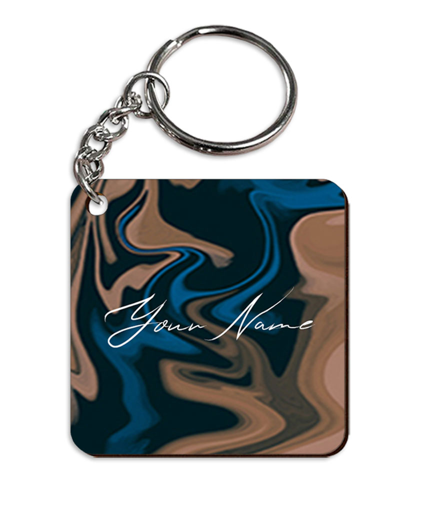Your Name Blue Brown Paintmix Design Customised Square Key Chains