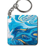 Your Name Blue Gold Liquid Marble Artpiece Customised Square Key Chains