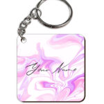 Your Name Voilet Pink Liquid Marble Artwork Customised Square Key Chains