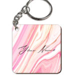 Your Name Pearl White Pink Liquid Marble Illustration Customised Square Key Chains