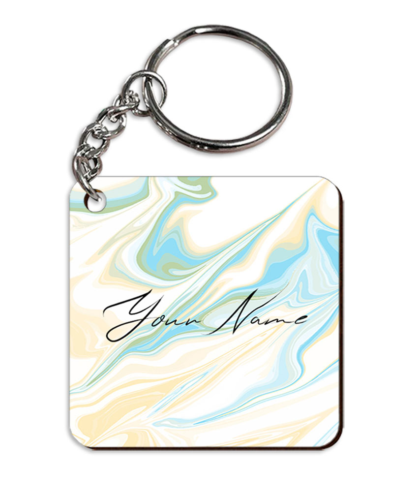 Your Name Multicolor Liquid Marble Artwork Customised Square Key Chains