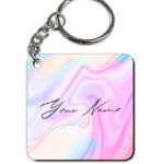 Your Name Multicolor Liquid Marble Illustration Customised Square Key Chains