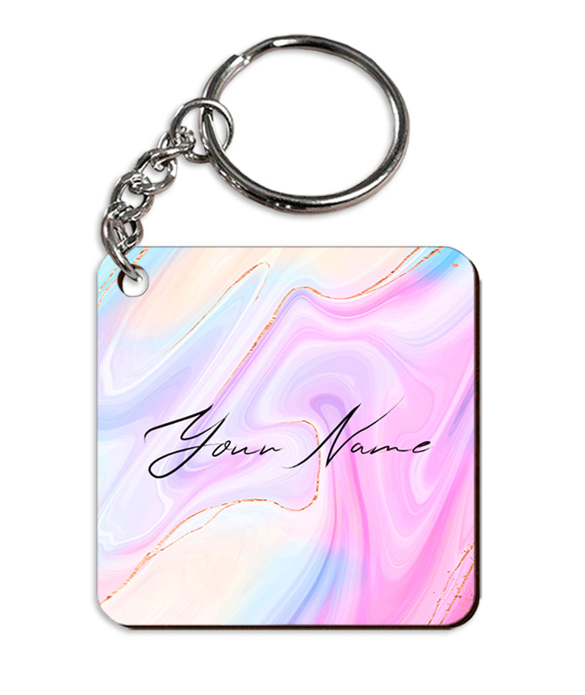 Your Name Multicolor Liquid Marble Illustration Customised Square Key Chains
