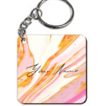 Your Name Golden Pink Liquid Marble Illustration Customised Square Key Chains