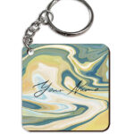 Your Name Gold Olive Green Paintmix Design Customised Square Key Chains