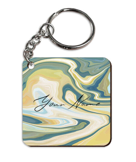 Your Name Gold Olive Green Paintmix Design Customised Square Key Chains