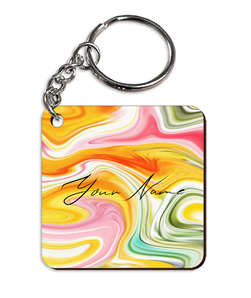Your Name Rainbow Paintmix Design Customised Square Key Chains