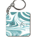 Your Name White Blue Liquid Marble Artwork Customised Square Key Chains