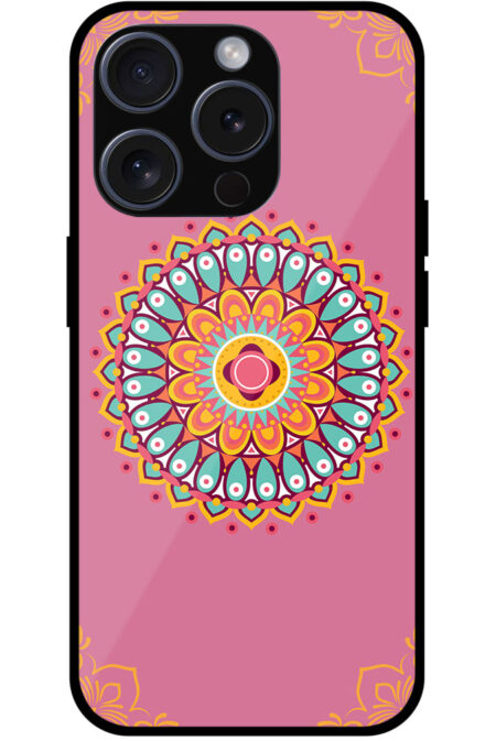 Aesthetic Round Multicolor Rangoli Design Metal TPU Printed Case