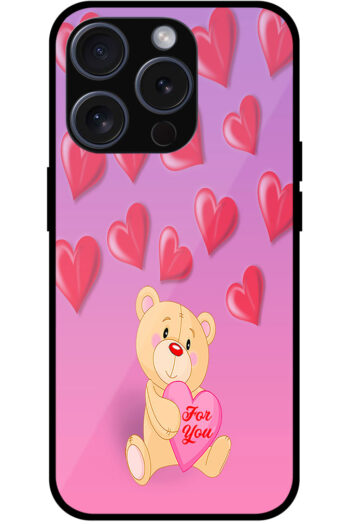 Cute Teddy Heart Pattern Metal TPU Printed Case