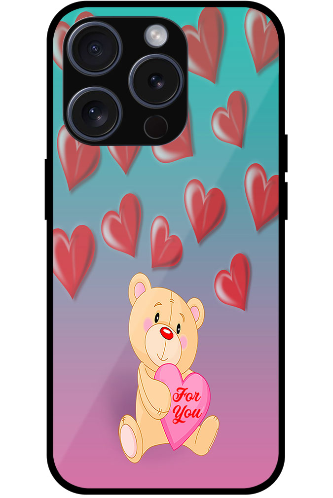 Cute Teddy Heart Pattern Metal TPU Printed Case