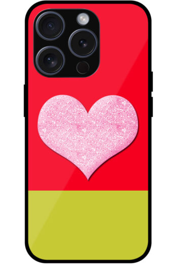 Cute Pink Glitter Heart Design Metal TPU Printed Case