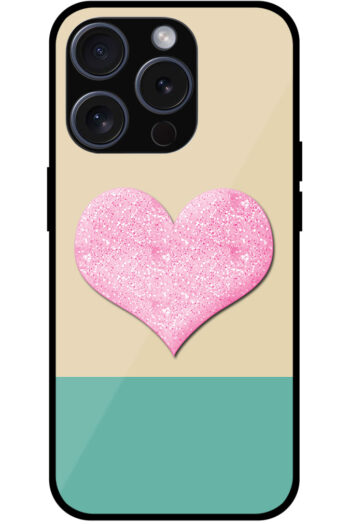 Cute Pink Glitter Heart Design Metal TPU Printed Case