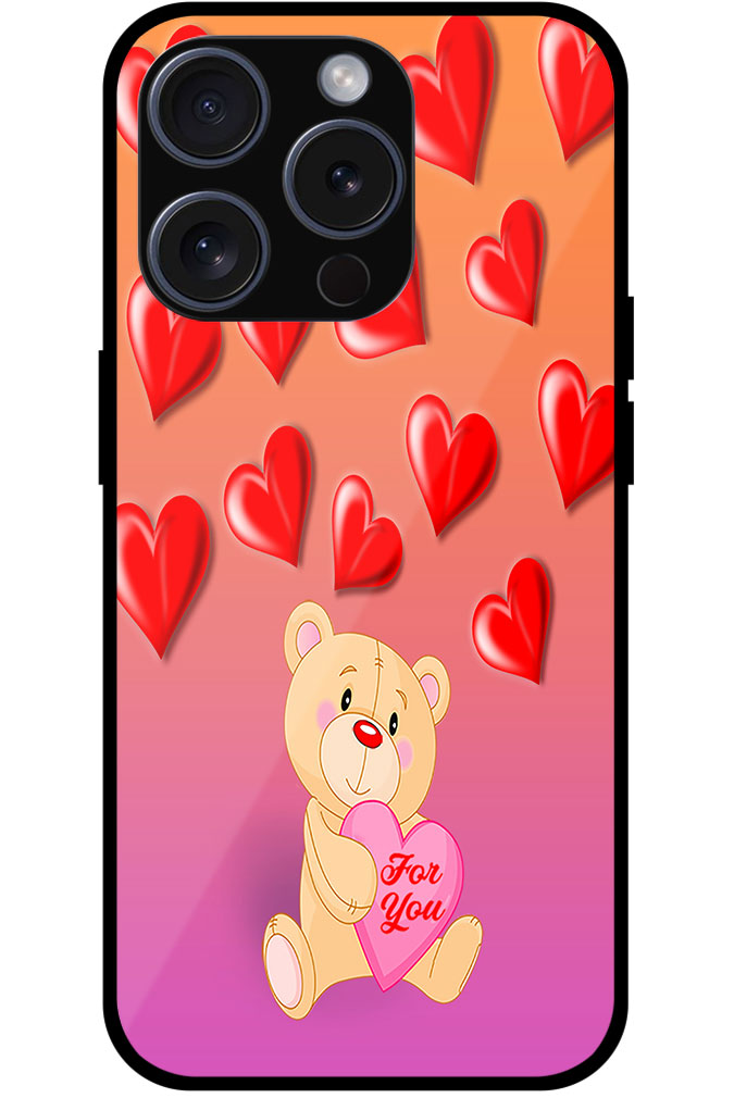 Cute Teddy Heart Pattern Metal TPU Printed Case