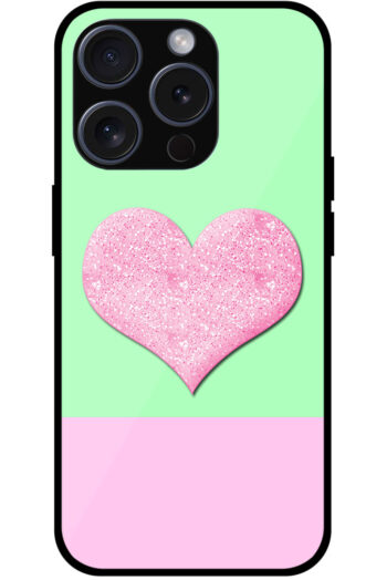 Cute Pink Glitter Heart Design Metal TPU Printed Case