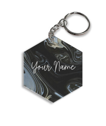 Your Name Grey Black Paintmix Design Customised Hexagon Key Chains