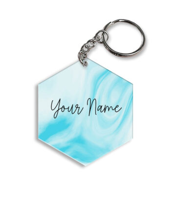 Your Name Blue Stroke Liquid Marble Artpiece Customised Hexagon Key Chains