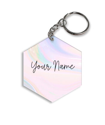 Your Name Multicolor Gradient Liquid Marble Illustration Customised Hexagon Key Chains
