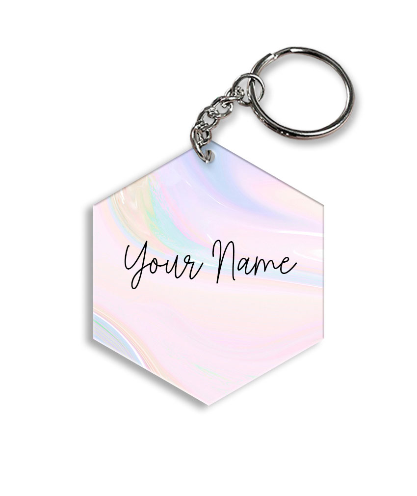 Your Name Multicolor Gradient Liquid Marble Illustration Customised Hexagon Key Chains