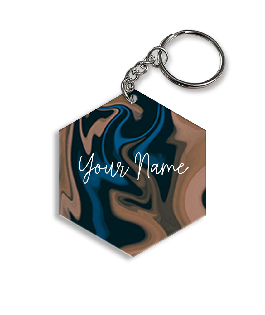 Your Name Blue Brown Paintmix Design Customised Hexagon Key Chains