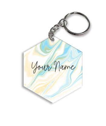 Your Name Multicolor Liquid Marble Artwork Customised Hexagon Key Chains