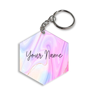 Your Name Multicolor Liquid Marble Illustration Customised Hexagon Key Chains