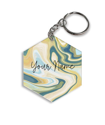 Your Name Gold Olive Green Paintmix Design Customised Hexagon Key Chains