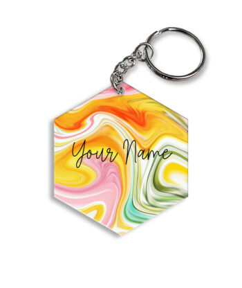 Your Name Rainbow Paintmix Design Customised Hexagon Key Chains