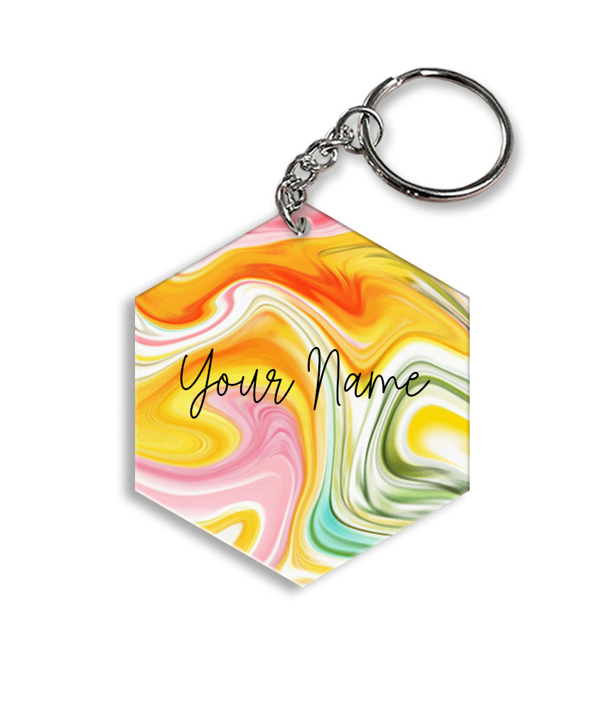 Your Name Rainbow Paintmix Design Customised Hexagon Key Chains