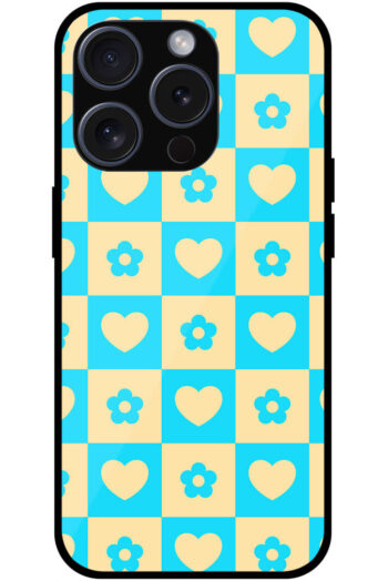 Heart Flower Checked Design Metal TPU Printed Case