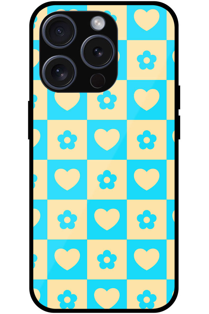 Heart Flower Checked Design Metal TPU Printed Case