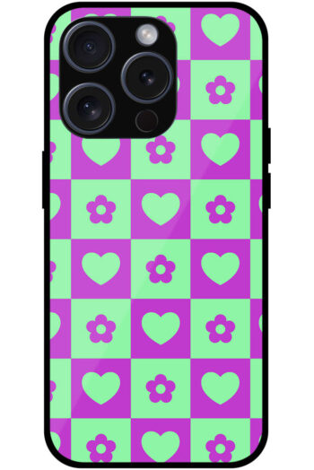 Heart Flower Checked Design Metal TPU Printed Case