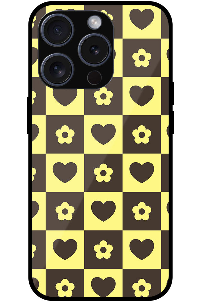 Heart Flower Checked Design Metal TPU Printed Case