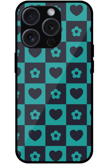 Heart Flower Checked Design Metal TPU Printed Case