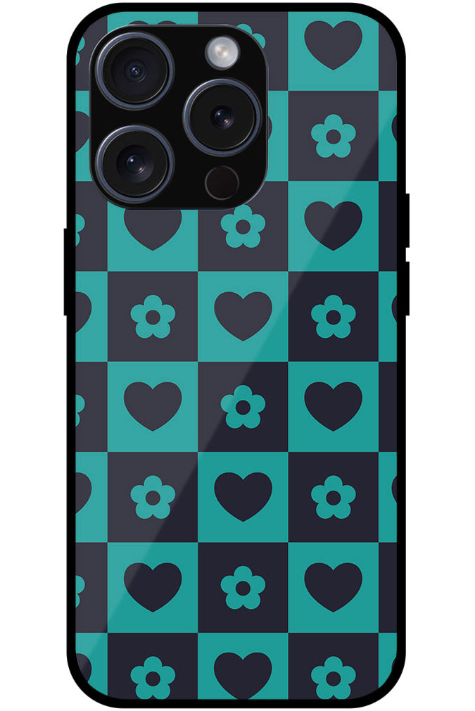 Heart Flower Checked Design Metal TPU Printed Case